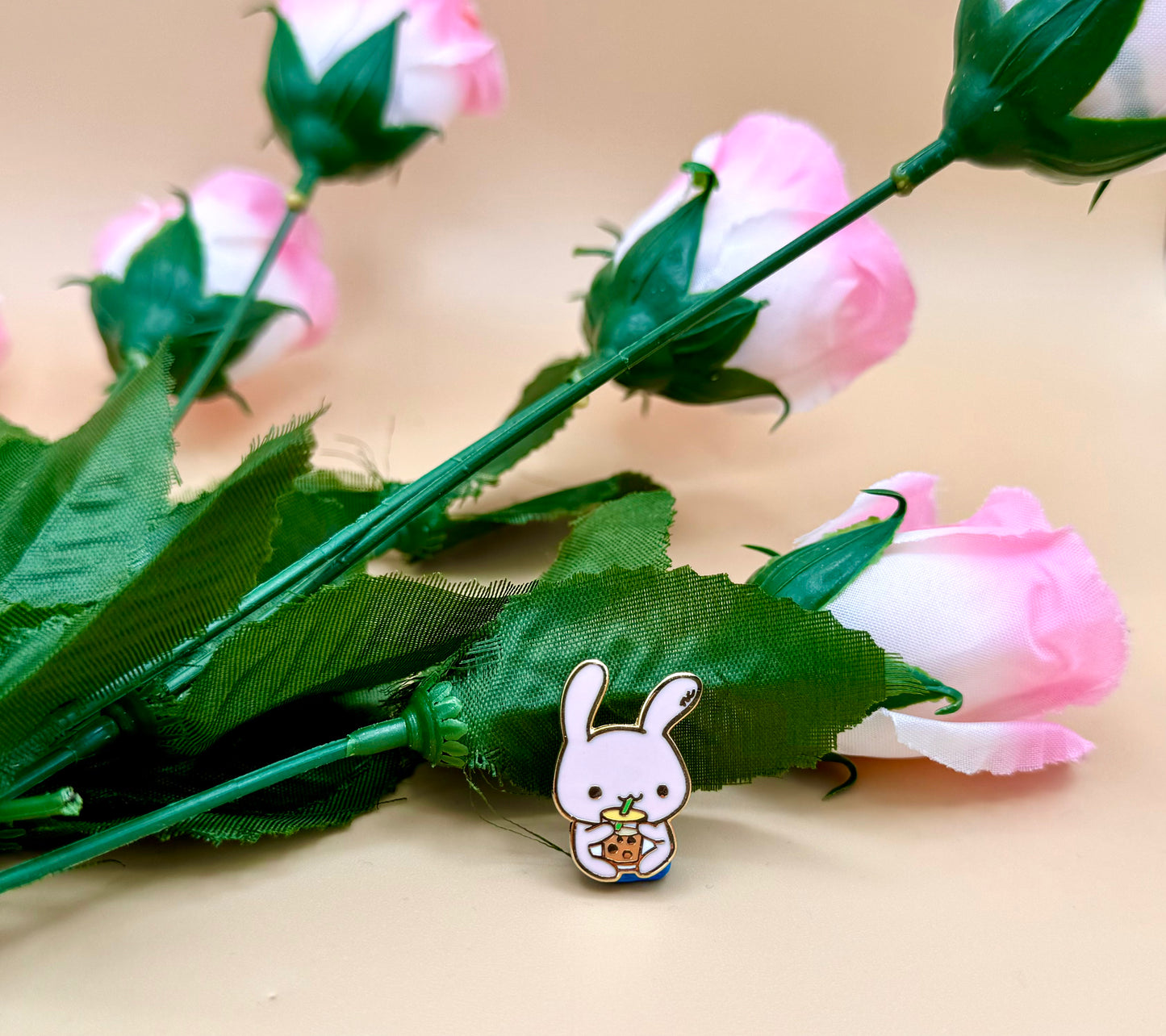 Bunny BBT Gold Hard Enamel Pin & Vinyl Sticker & Keychain | Boba Bubble Tea