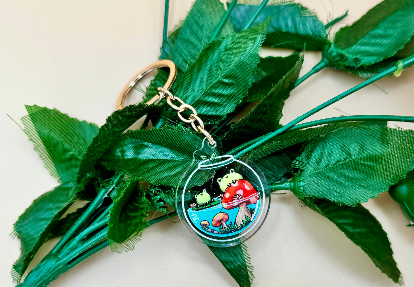 Froggy Mushroom Vinyl Sticker & Keychain (Transparent)