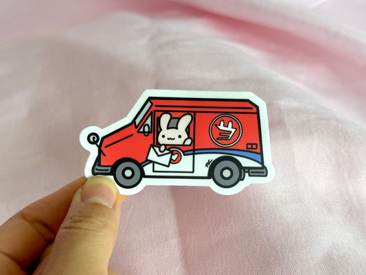Postal Truck Bunny Gold Enamel Pin & Vinyl Sticker & Keychain