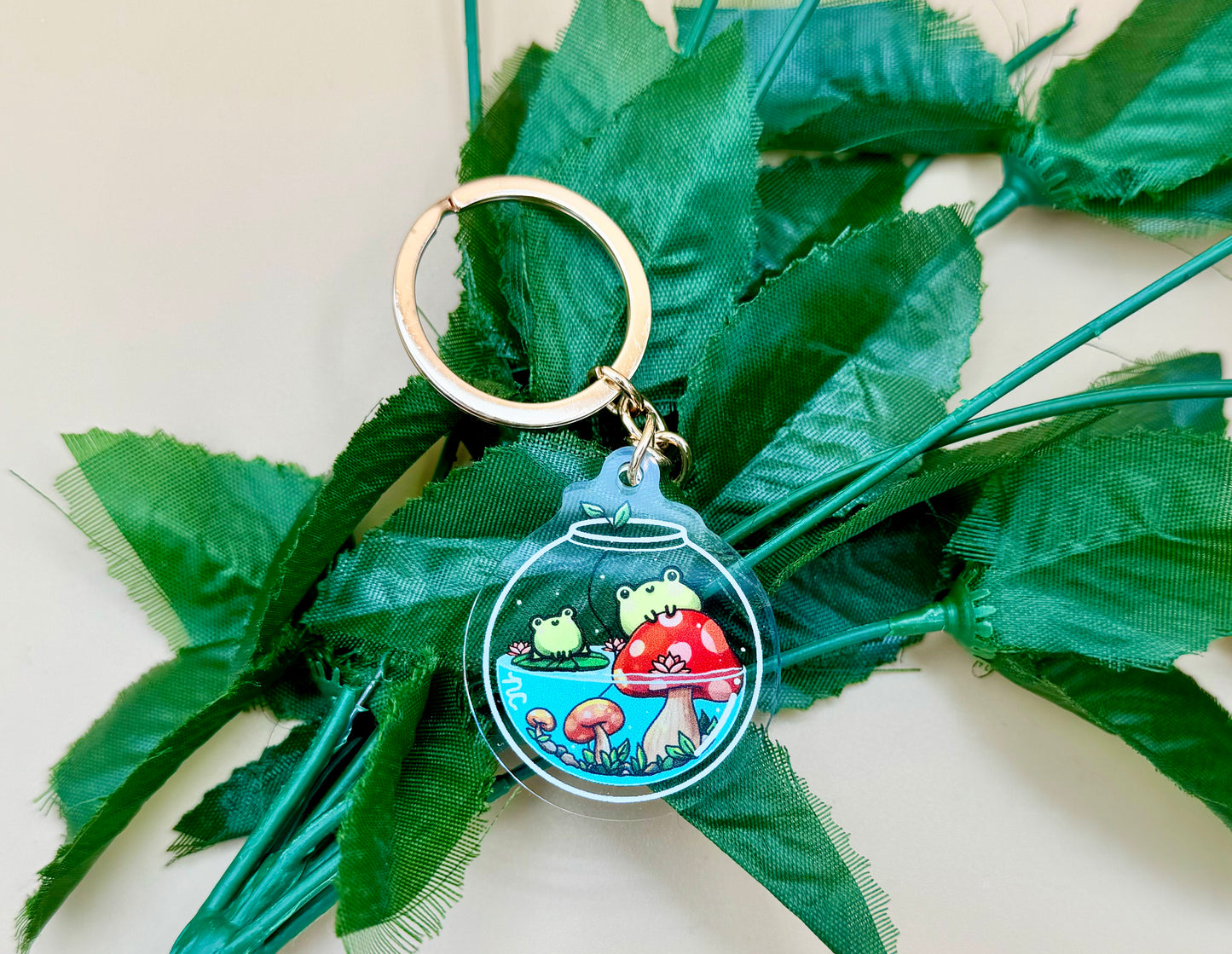 Froggy Mushroom Vinyl Sticker & Keychain (Transparent)