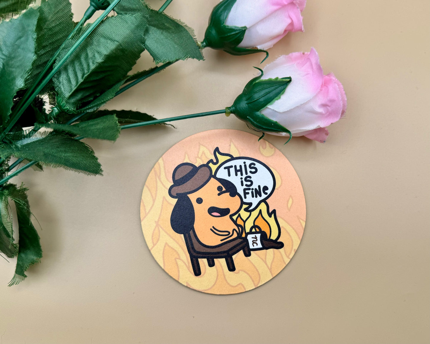 This Is Fine Dog Stickers, Keychains, Magnets, Coaster, & Enamel Pins