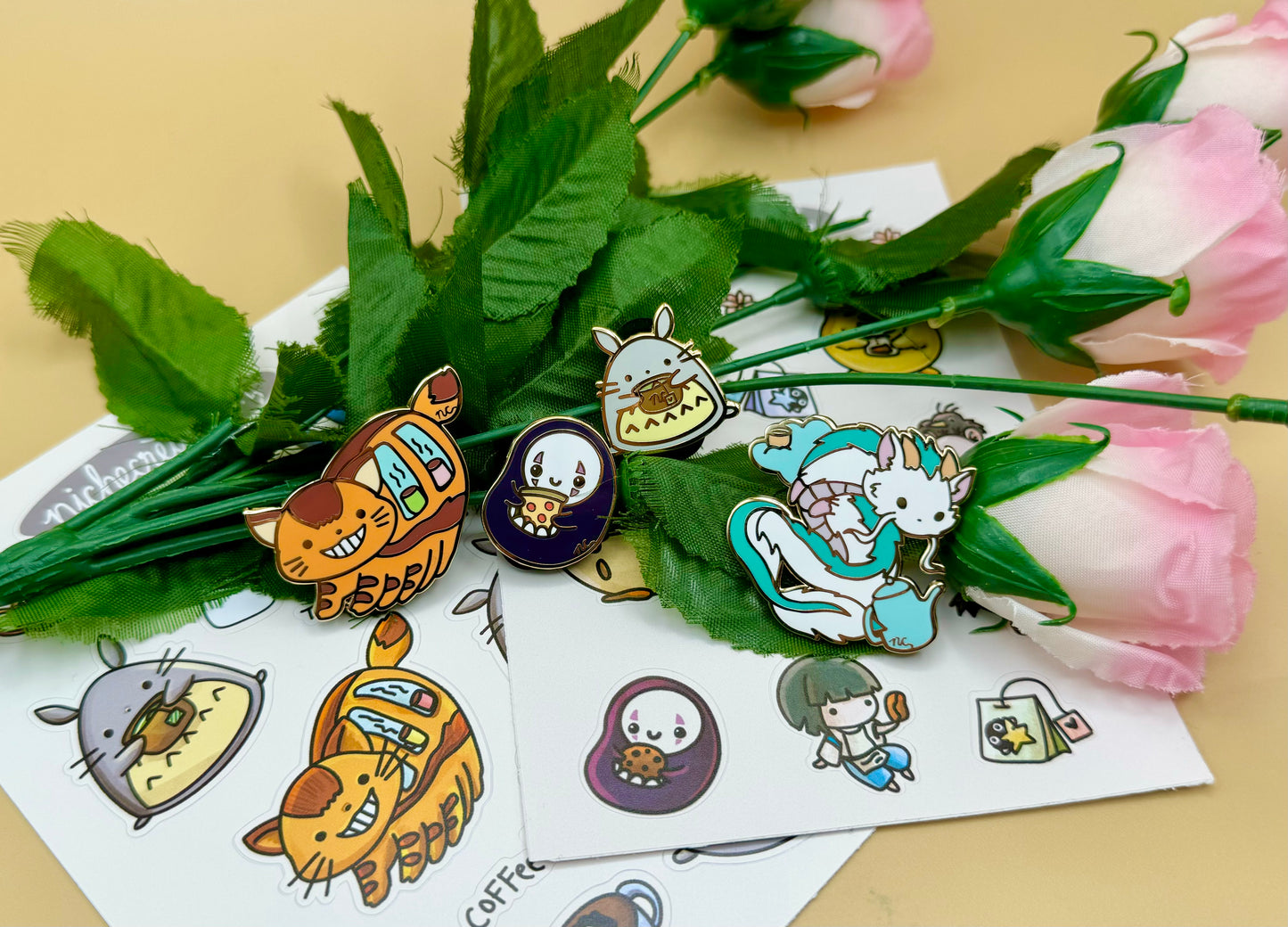 Spirit Café Coffee Gold Enamel Pins & Keychains (Inspired Art)