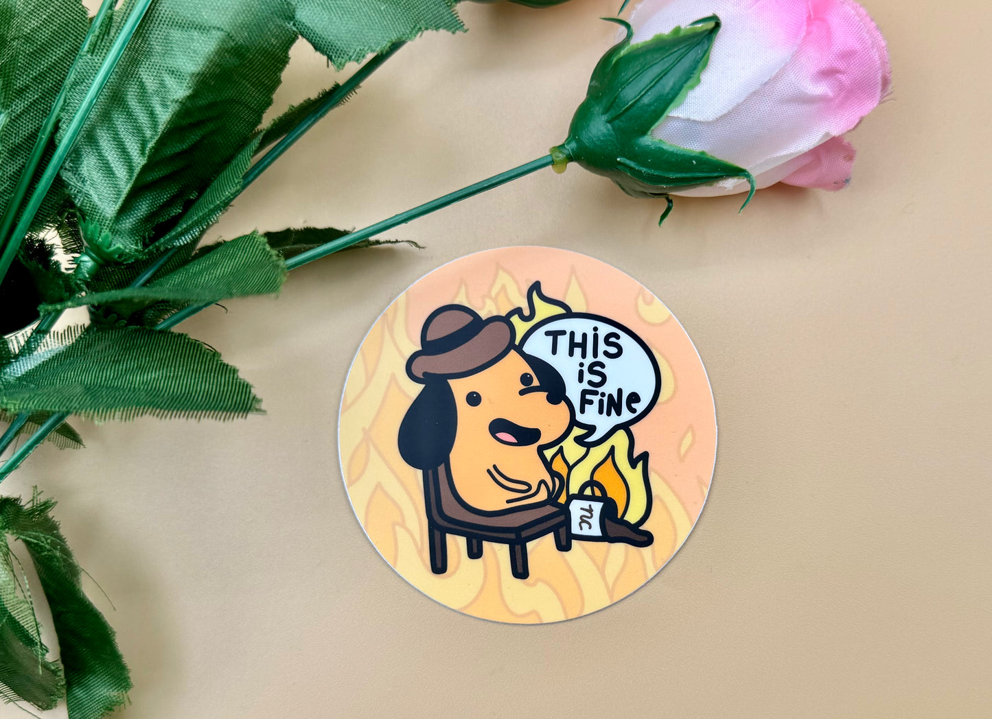 This Is Fine Dog Stickers, Keychains, Magnets, Coaster, & Enamel Pins