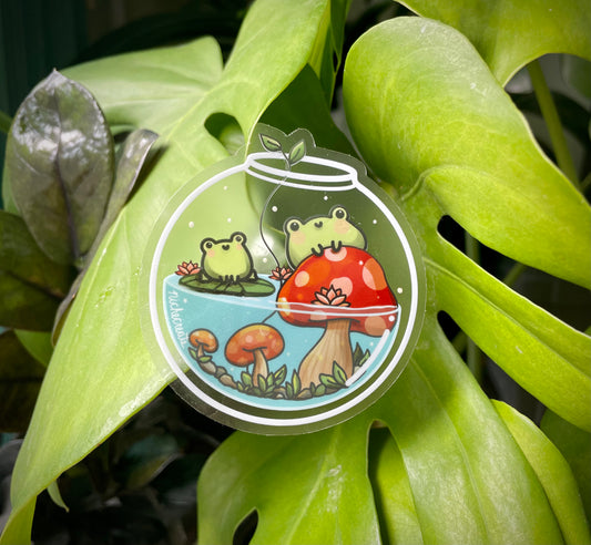 Froggy Mushroom Vinyl Sticker & Keychain (Transparent)