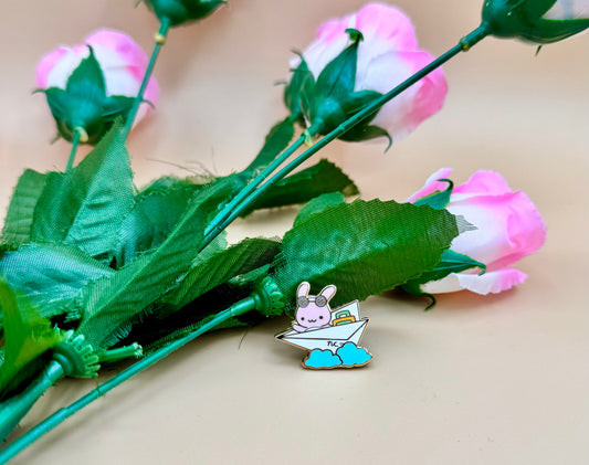 Bunny Airplane Travel Enamel Pin & Keychain