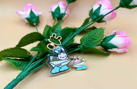 Bunny Airplane Travel Enamel Pin & Keychain