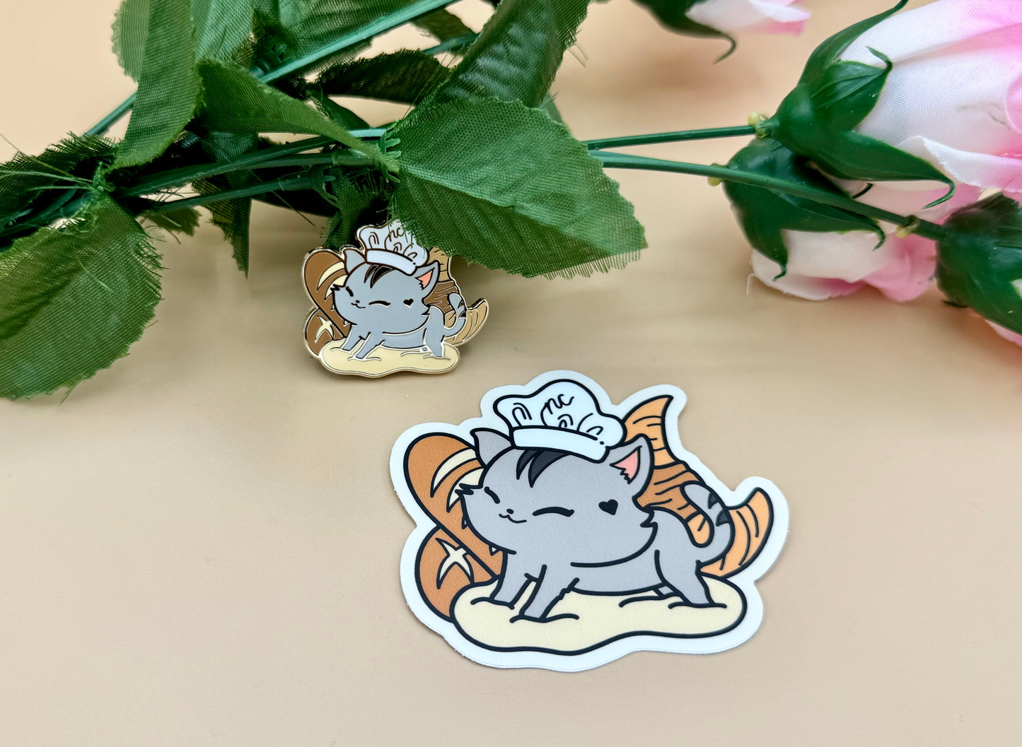 Kneading Cat Enamel Pin & Vinyl Sticker