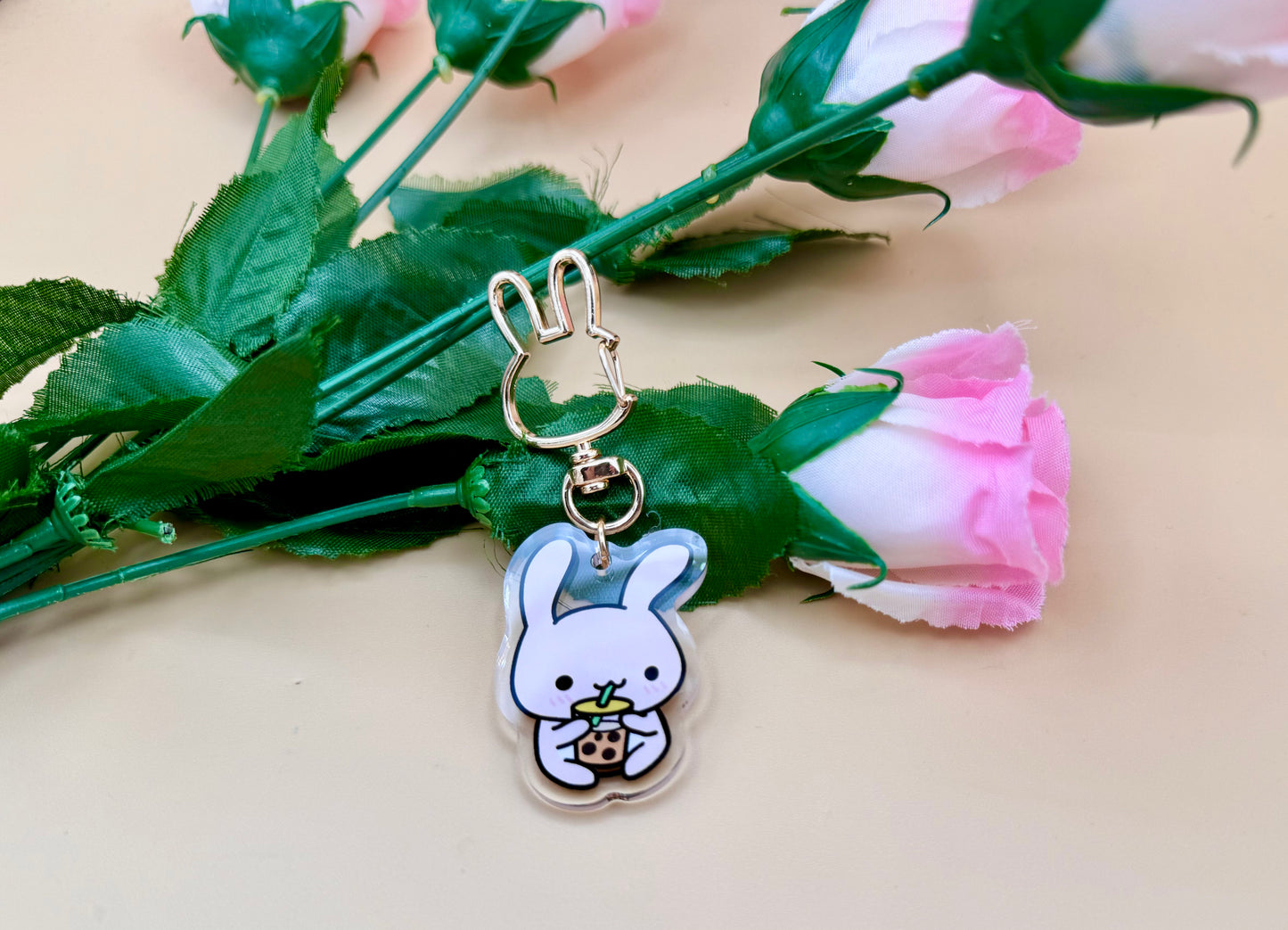 Bunny BBT Gold Hard Enamel Pin & Vinyl Sticker & Keychain | Boba Bubble Tea