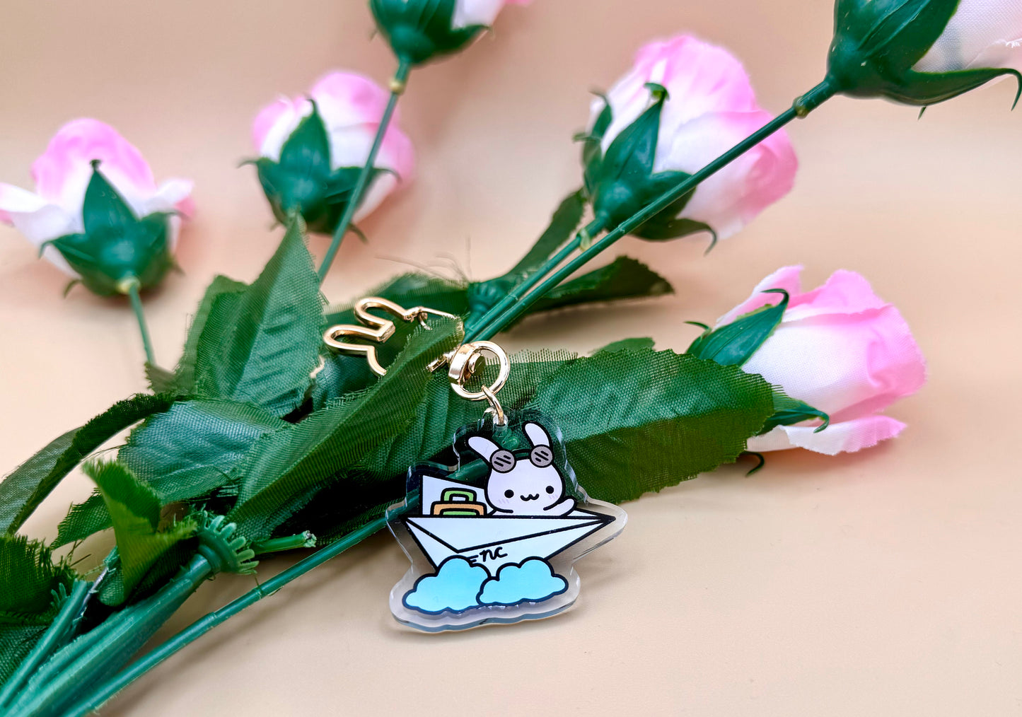 Bunny Airplane Travel Enamel Pin & Keychain