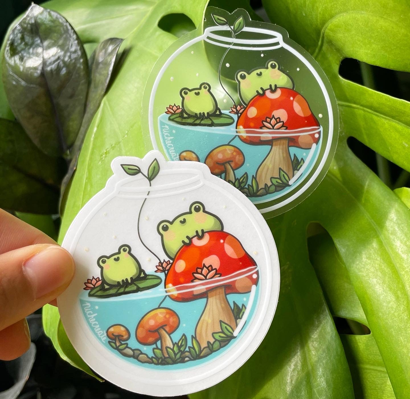 Froggy Mushroom Vinyl Sticker & Keychain (Transparent)