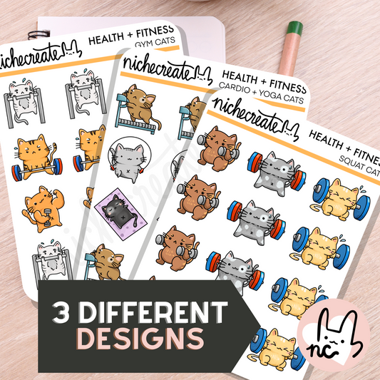 Workout Cats (3 Designs) Planner Sticker Sheet