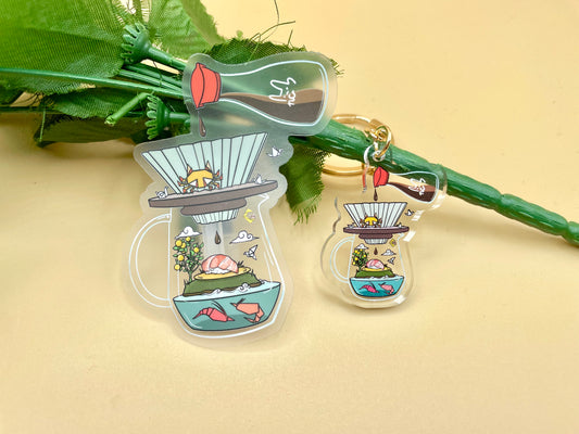 Origami Sushi Coffee Vinyl Stickers & Keychains (Transparent) | Matte Green