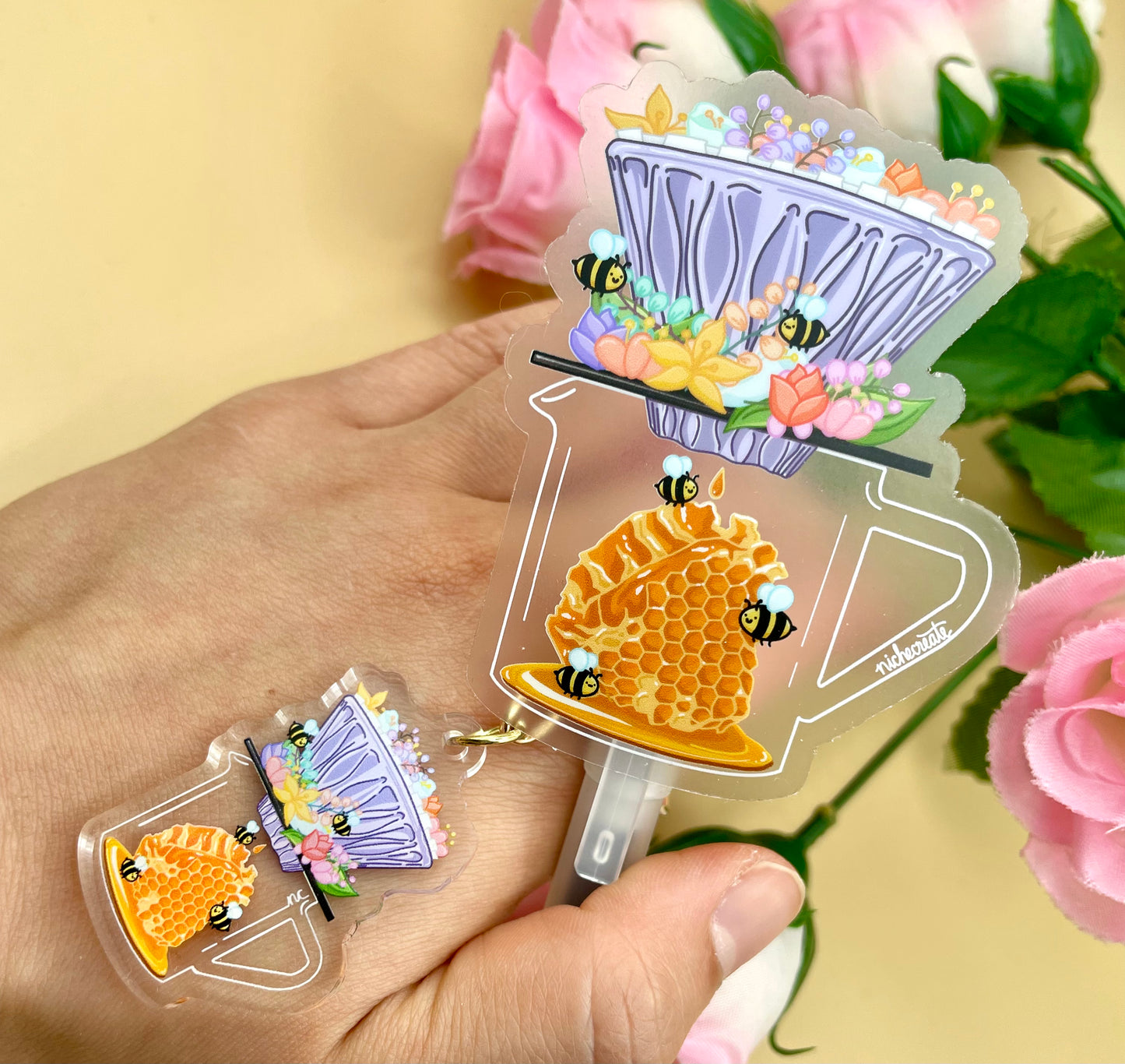 Honeycomb Bees Coffee Vinyl Sticker & Keychain