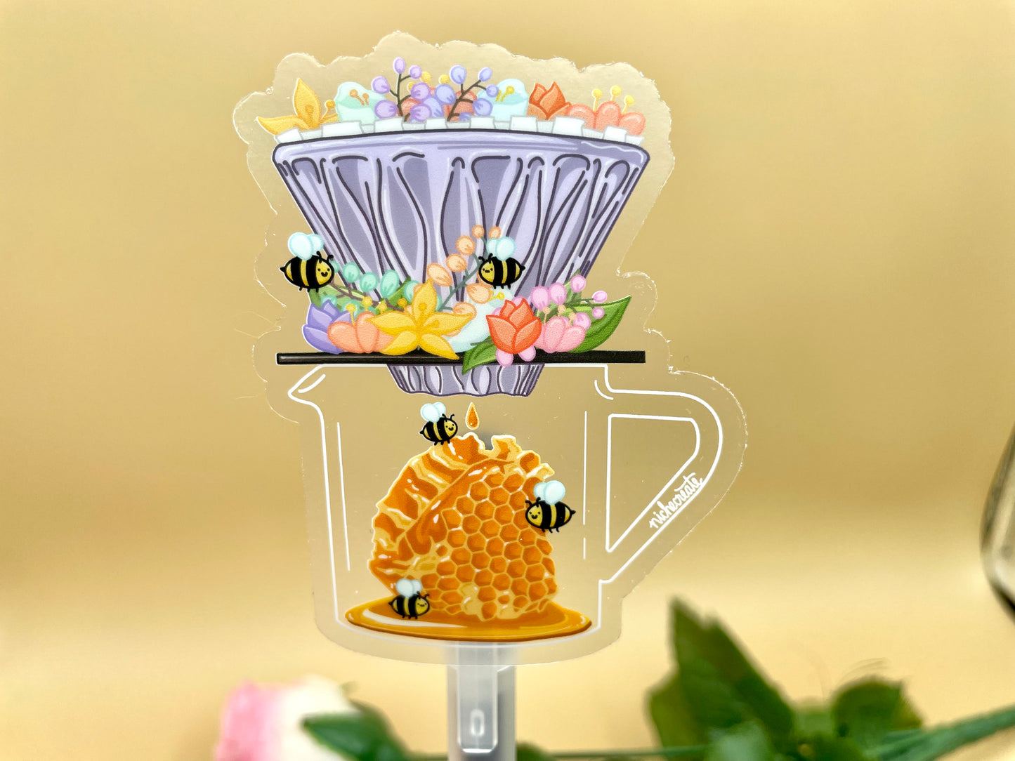 Honeycomb Bees Coffee Vinyl Sticker & Keychain