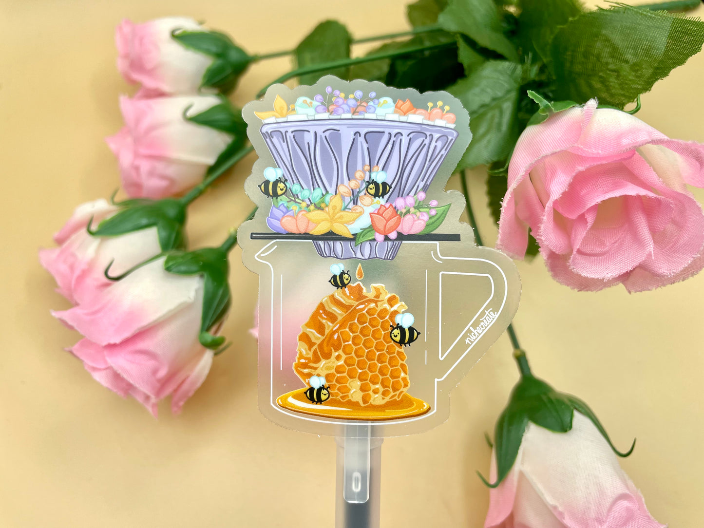 Honeycomb Bees Coffee Vinyl Sticker & Keychain