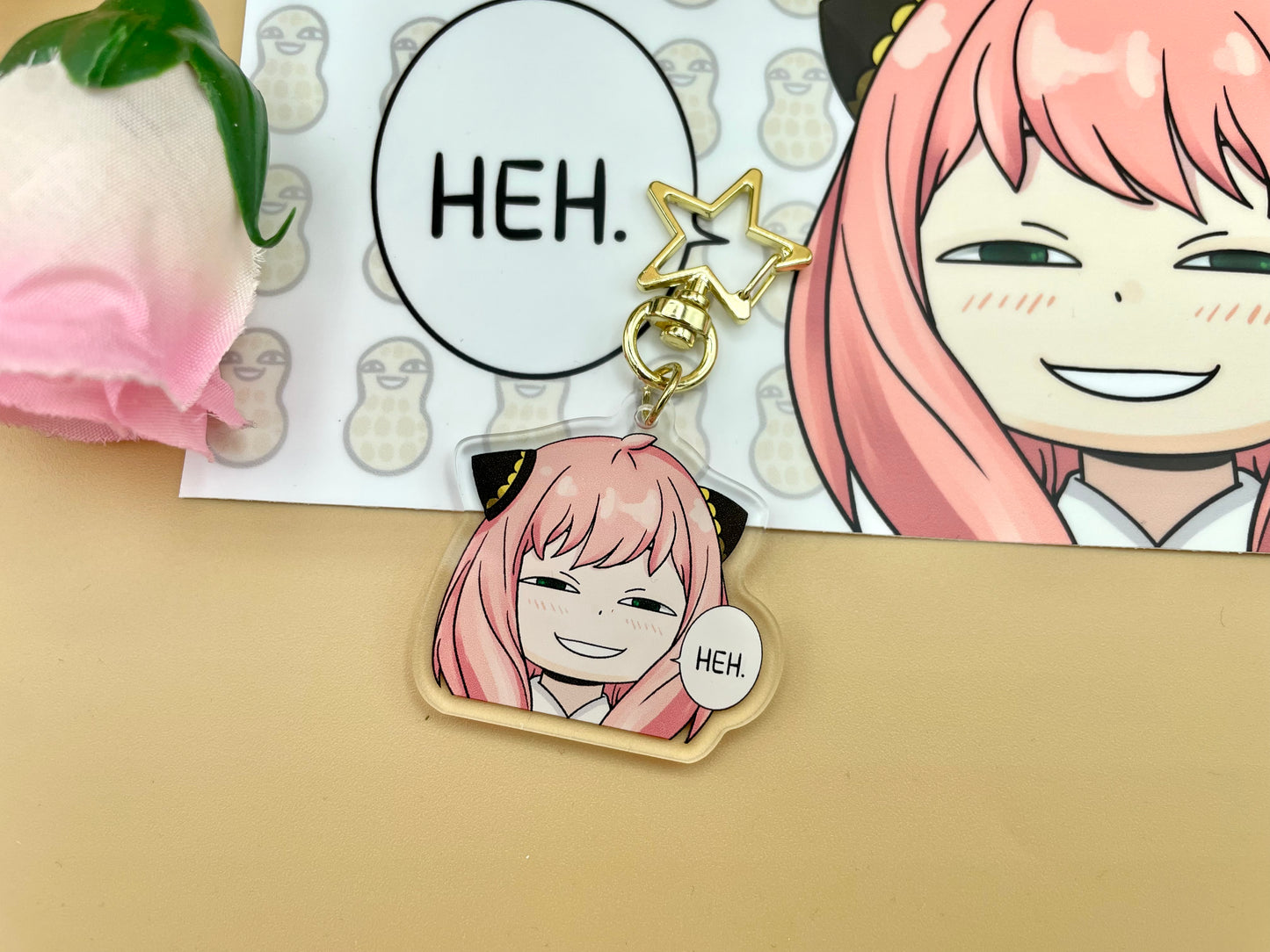 Pink Spy "Heh." Keychain & Car Bumper Sticker (Inspired Art)