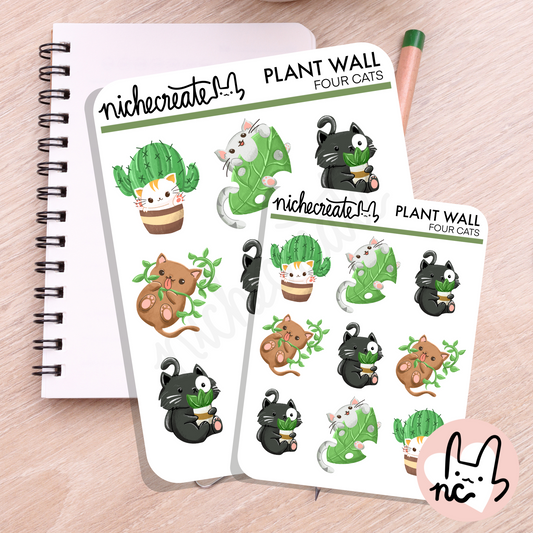 Four Cats + Plants Wall Planner Sticker Sheet