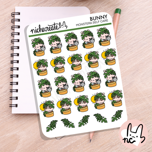 Monstera Bunny Self Care Planner Sticker Sheet