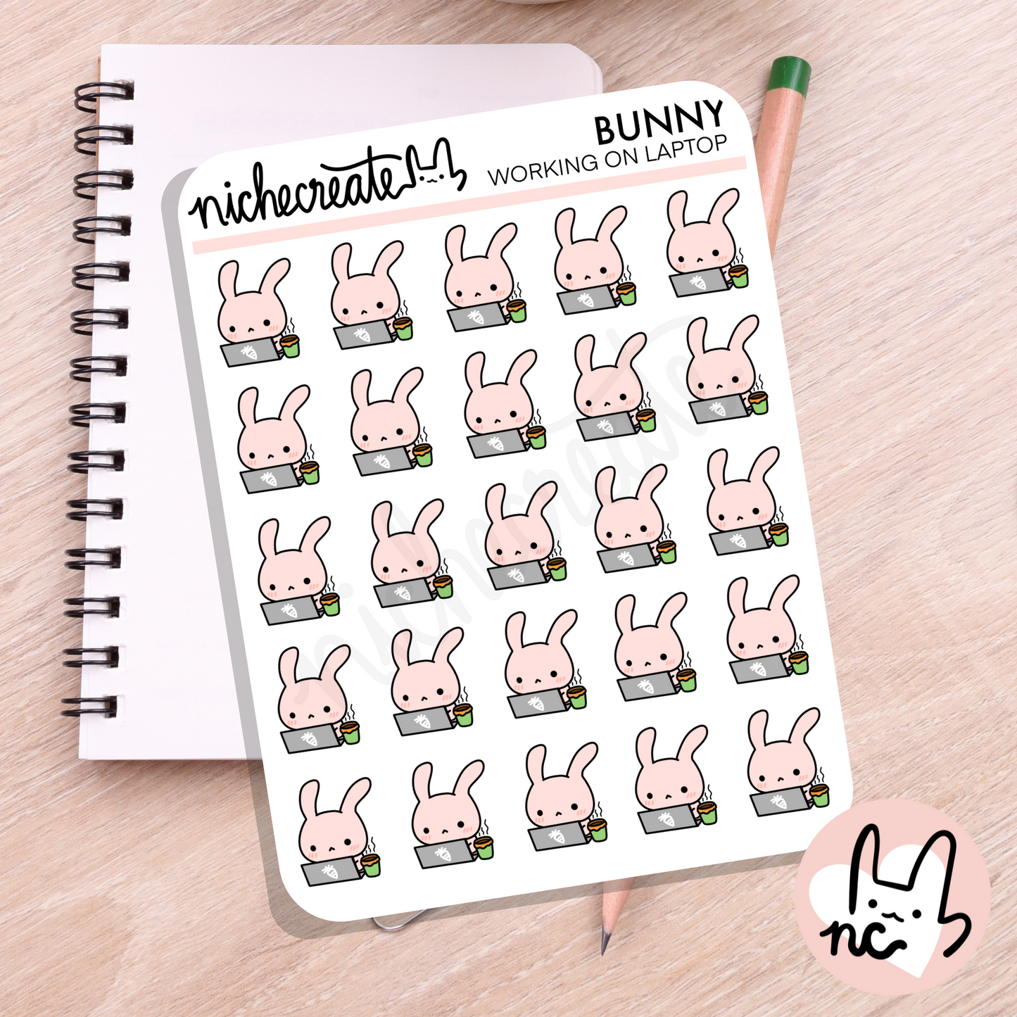 Bunny Working On Laptop Planner Sticker Sheet