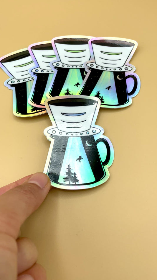 UFO Coffee Dripper Vinyl Sticker (Holographic)