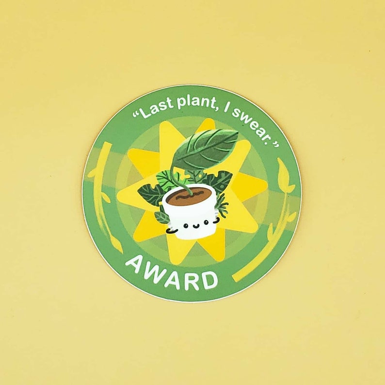 Plant + Coffee Addict Award Vinyl Sticker | Award Badge Sticker, Last Plant Last Coffee
