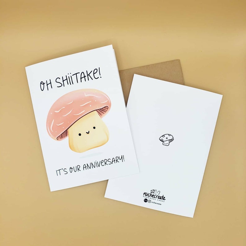 Oh Shiitake! Card + Mushroom Vinyl Sticker | Customizable | Birthday Card / Anniversary Card Card