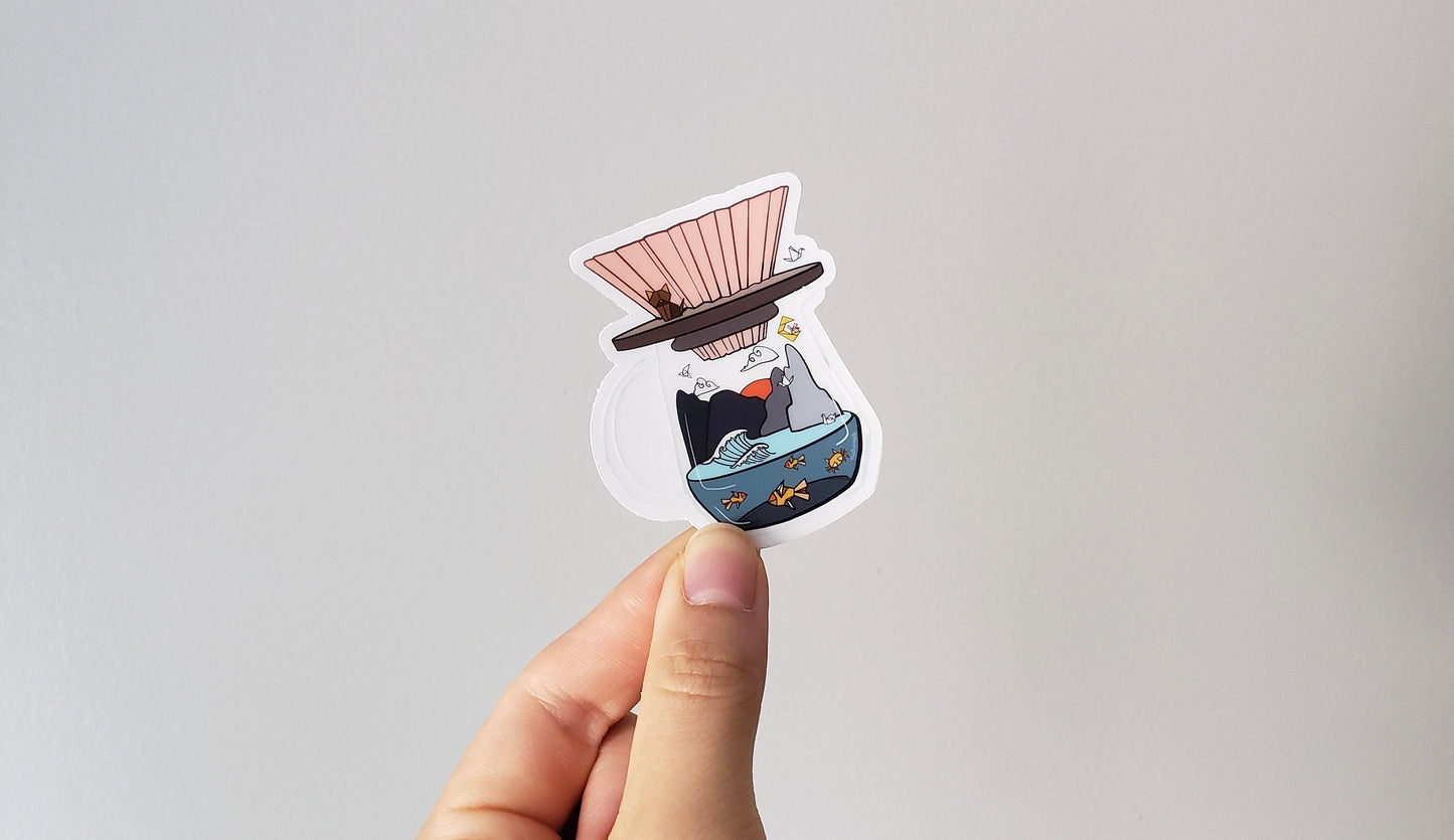Origami Coffee Vinyl Stickers (Transparent) | Red/Pink/Yellow/Orange/Blue