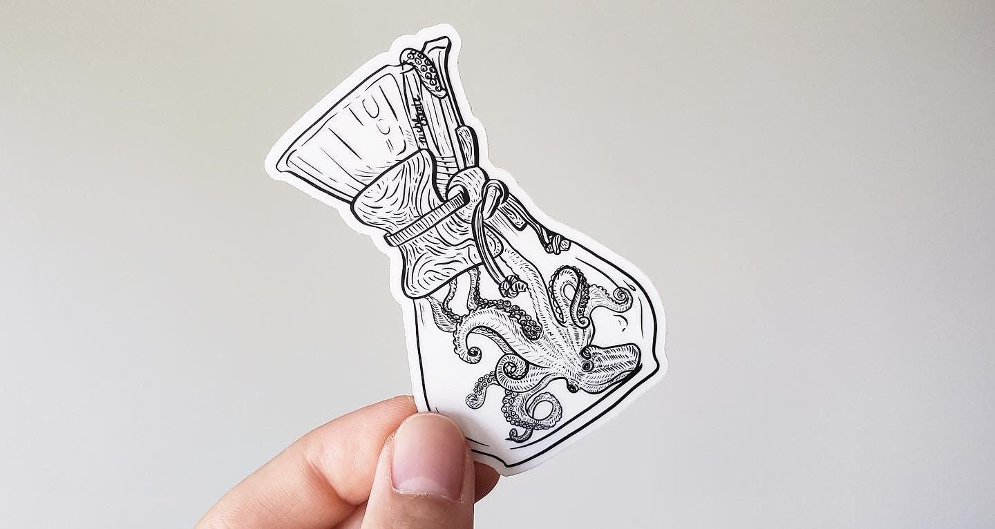Kraken + Skull Chemex Coffee Vinyl Sticker (Transparent)