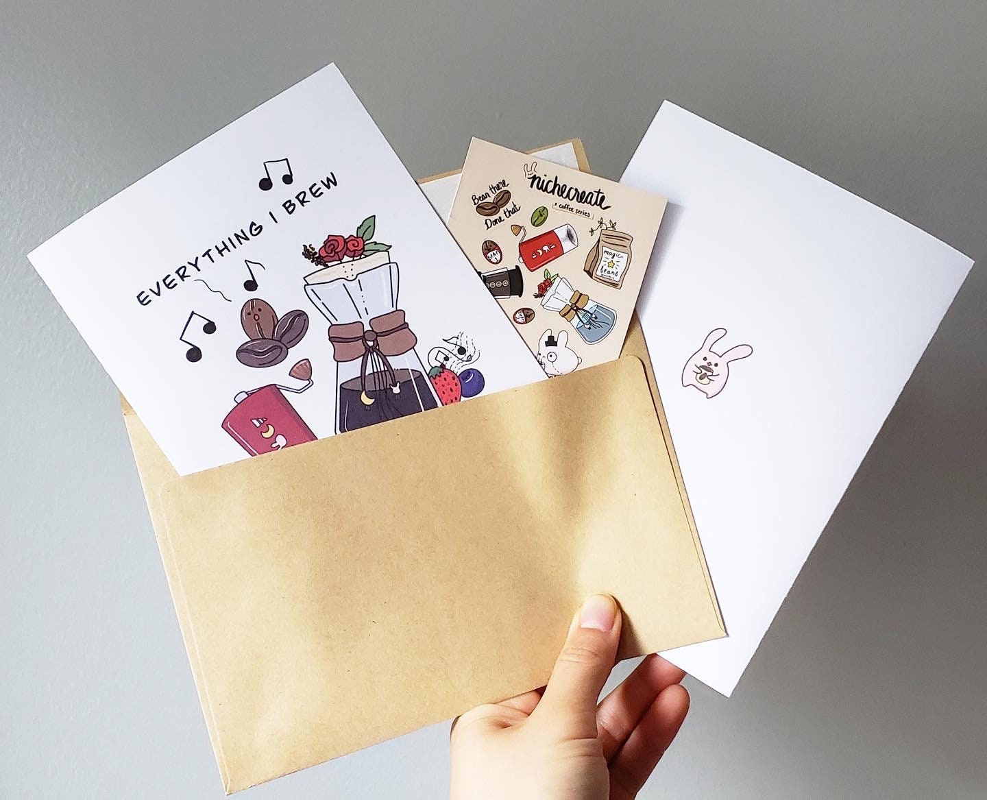 Coffee “Everything I Brew...” Card + Sticker Sheet