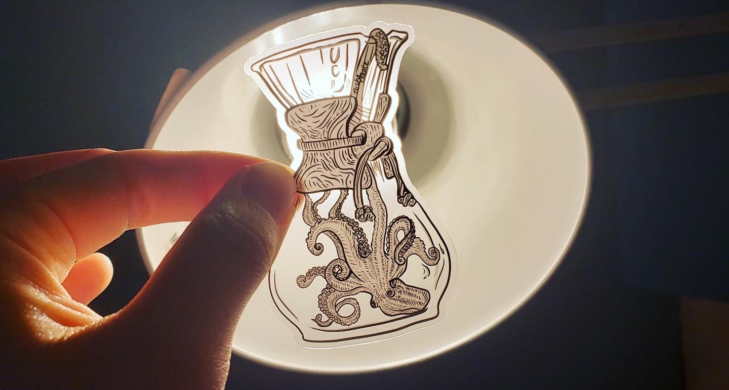 Kraken + Skull Chemex Coffee Vinyl Sticker (Transparent)