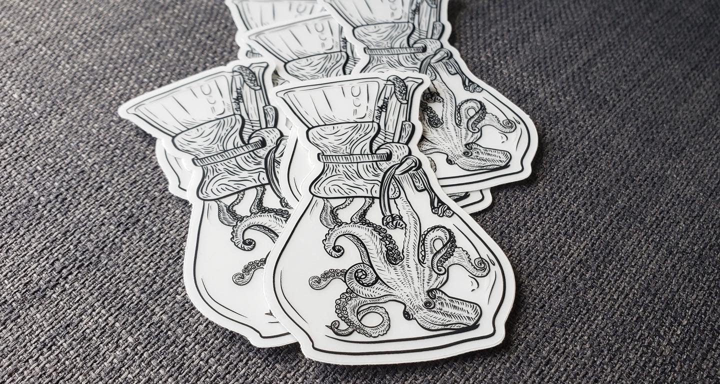 Kraken + Skull Chemex Coffee Vinyl Sticker (Transparent)