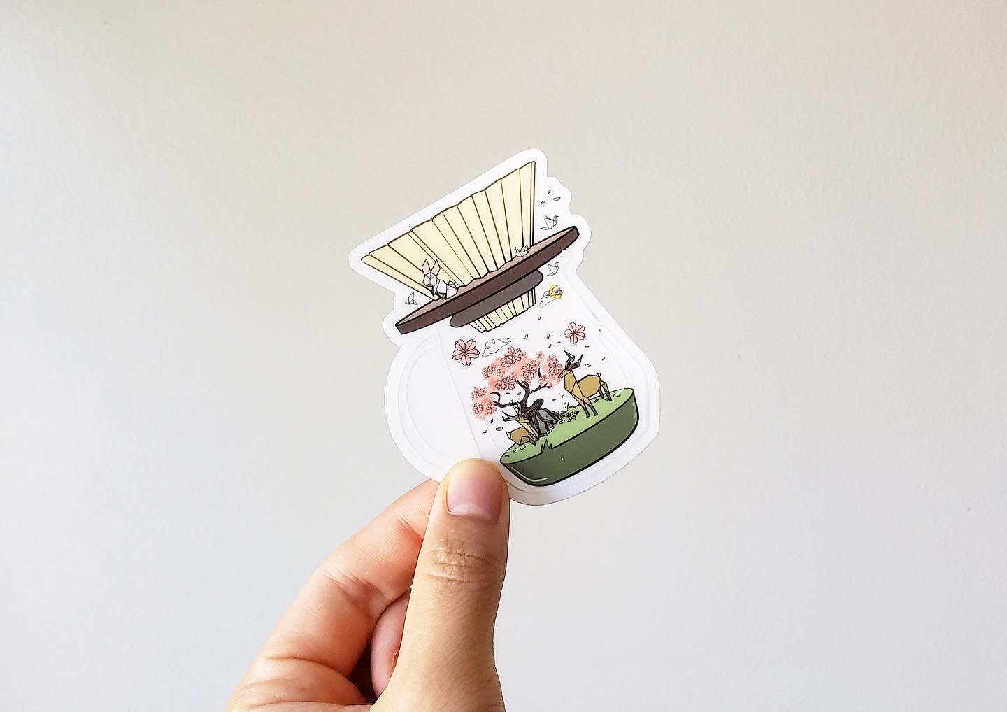 Origami Coffee Vinyl Stickers (Transparent) | Red/Pink/Yellow/Orange/Blue