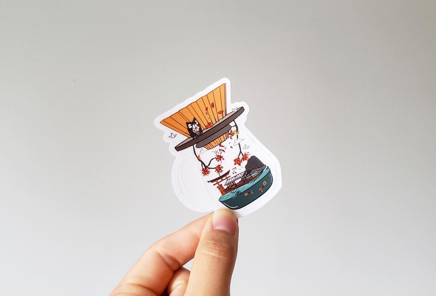 Origami Coffee Vinyl Stickers (Transparent) | Red/Pink/Yellow/Orange/Blue