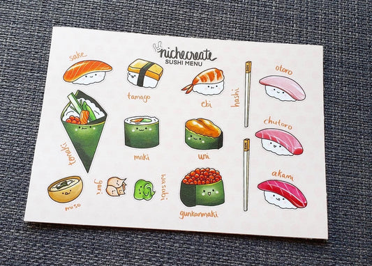Sushi Menu Planner Sticker Sheet | Water-Resistant