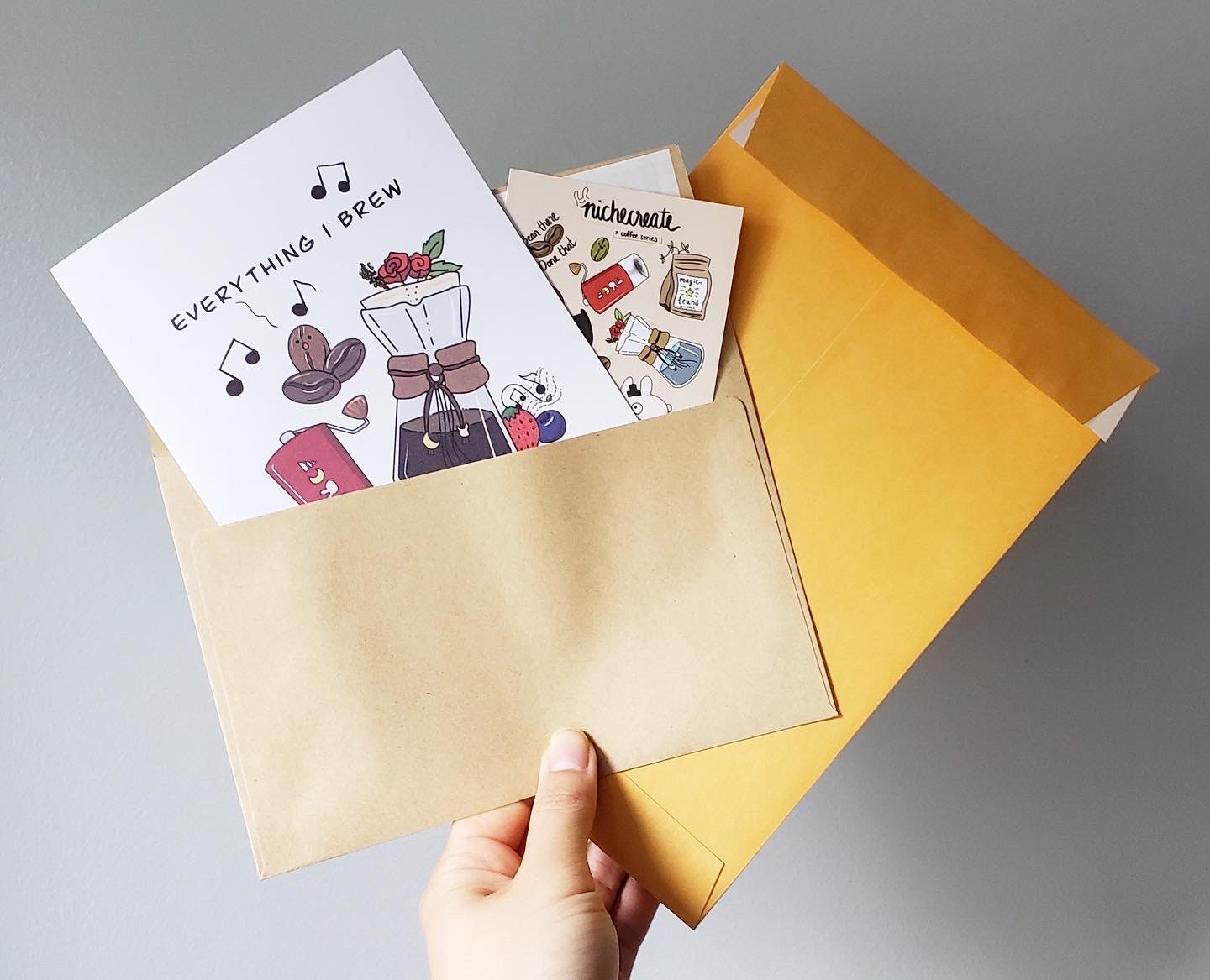 Coffee “Everything I Brew...” Card + Sticker Sheet