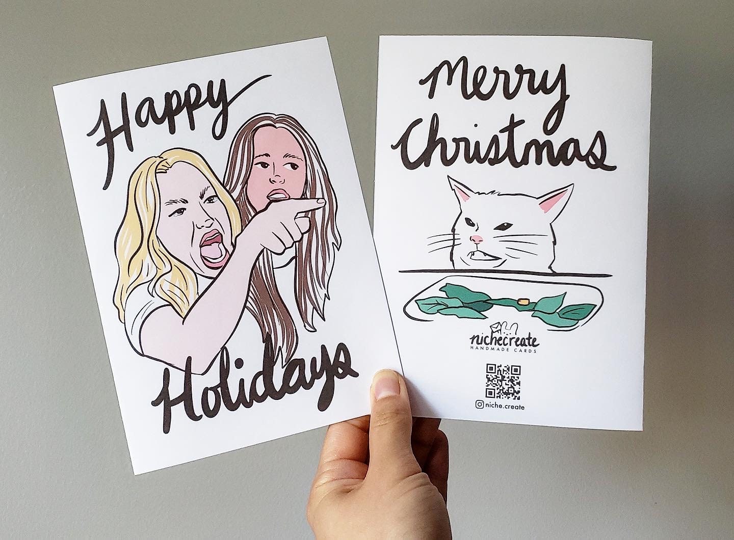 Woman Shouting at Cat Christmas Card