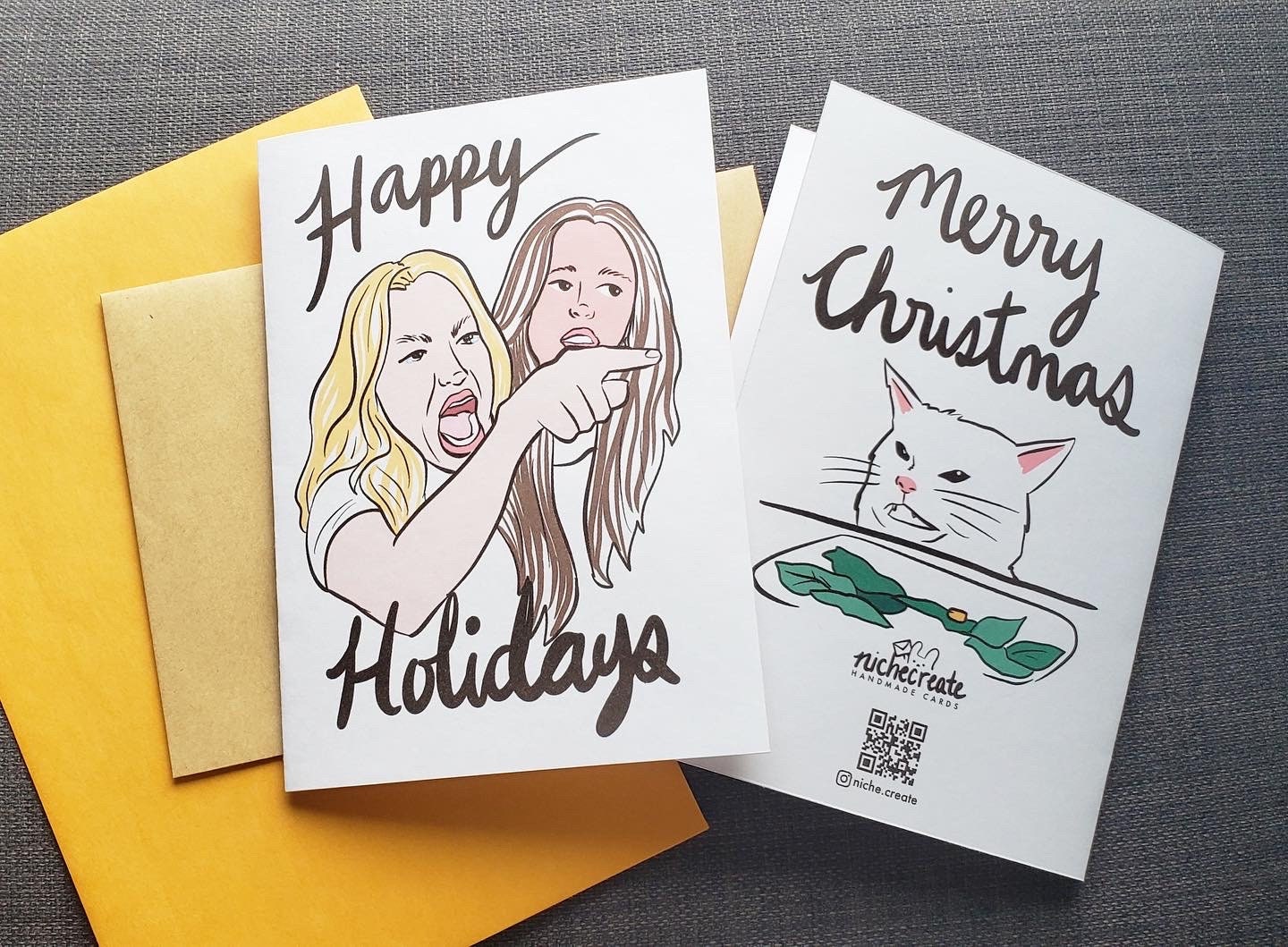 Woman Shouting at Cat Christmas Card