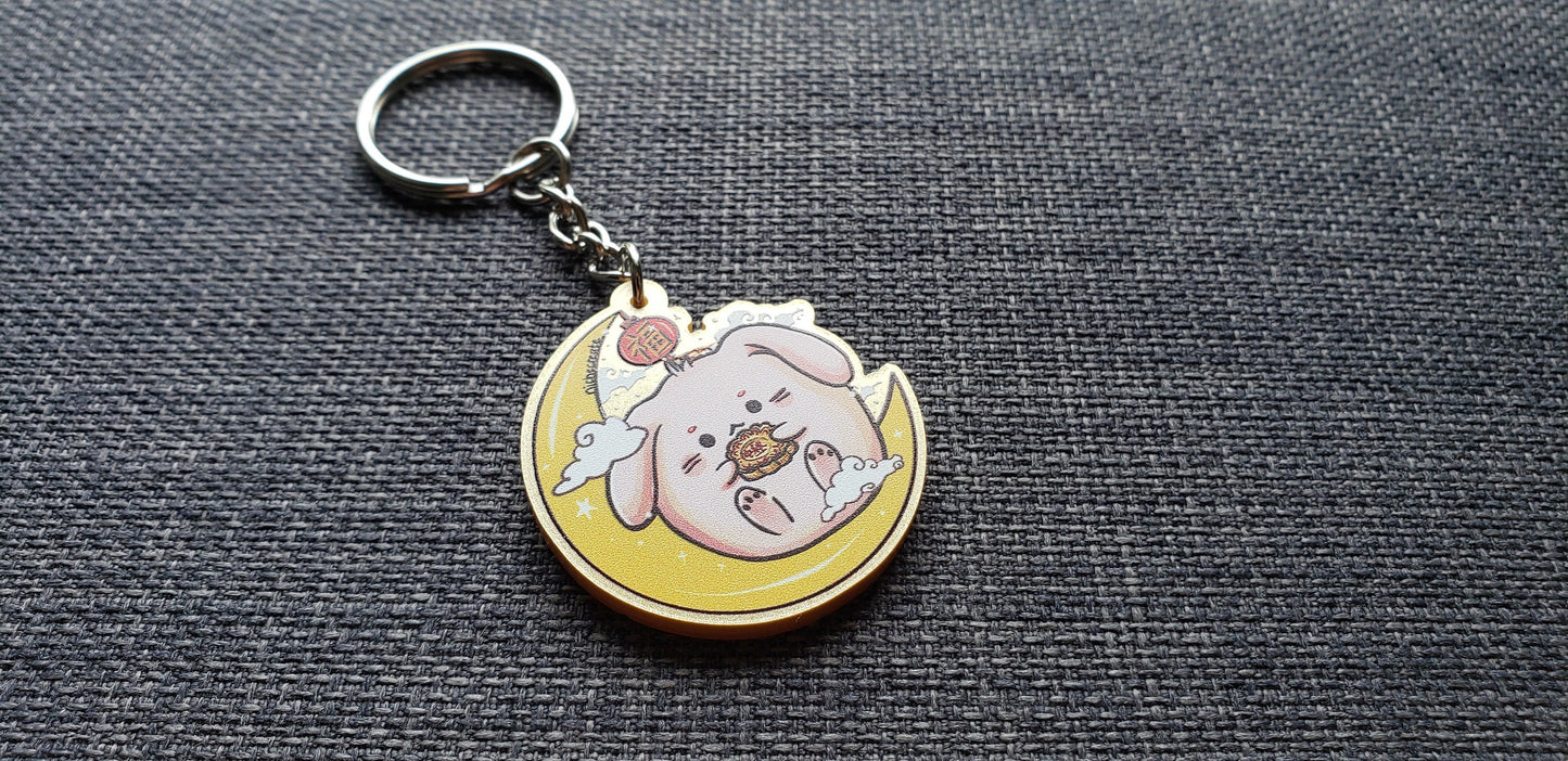 Metallic Gold Bunny Moon Keychain Charms | Mid-Autumn Festival Mooncake