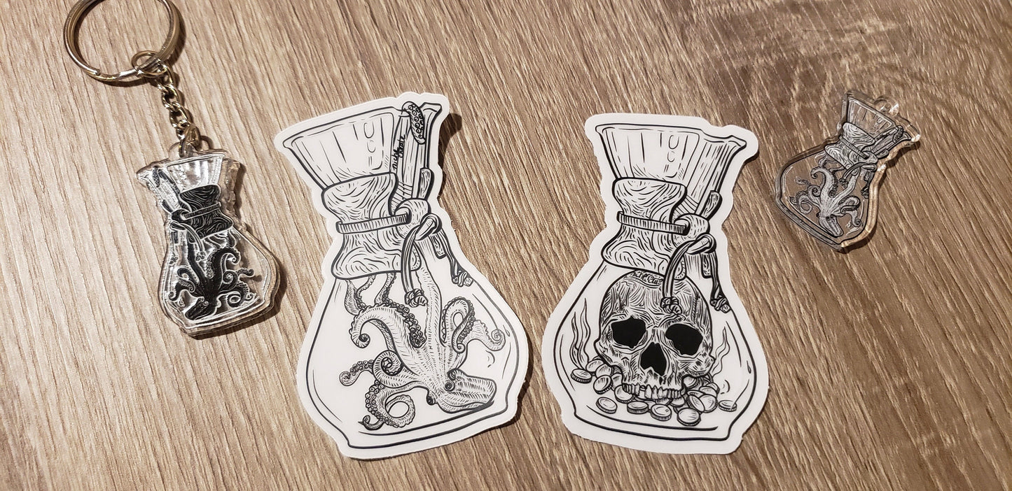 Kraken + Skull Chemex Coffee Vinyl Sticker (Transparent)