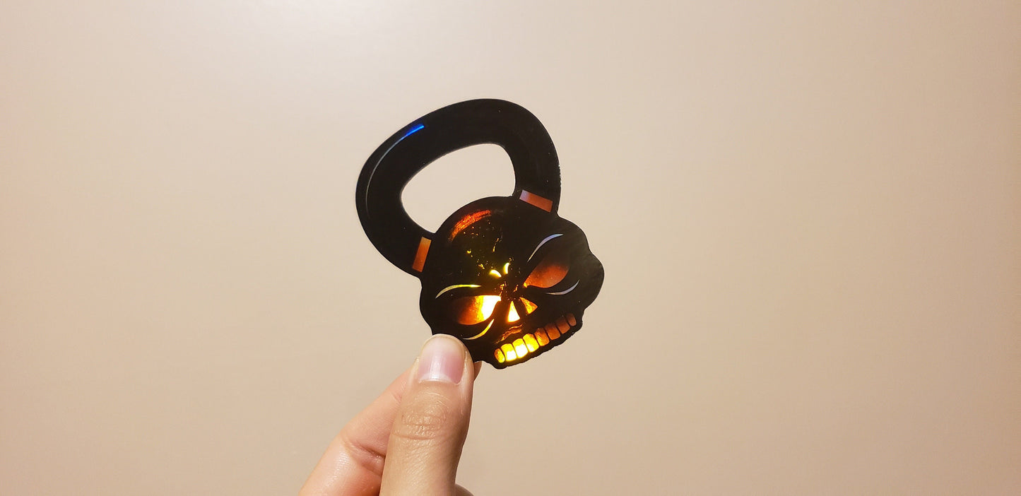 Kettlebell Skull Vinyl Sticker (Holographic)