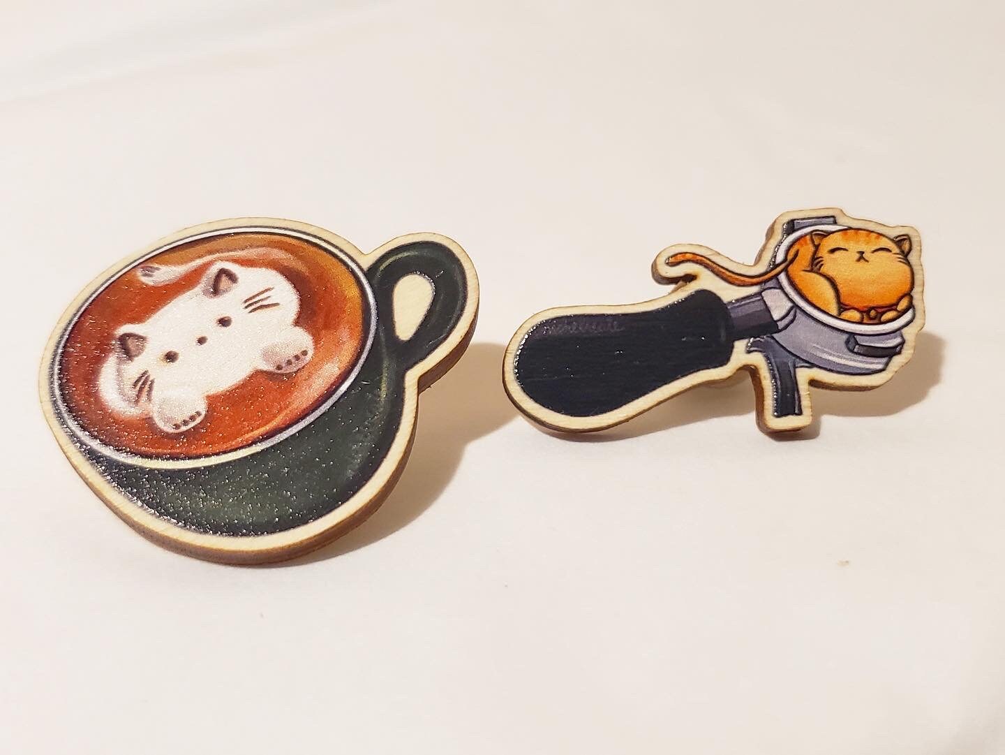 Cat Cafe Coffee Wooden Pins | Sleepy Portafilter, Latte