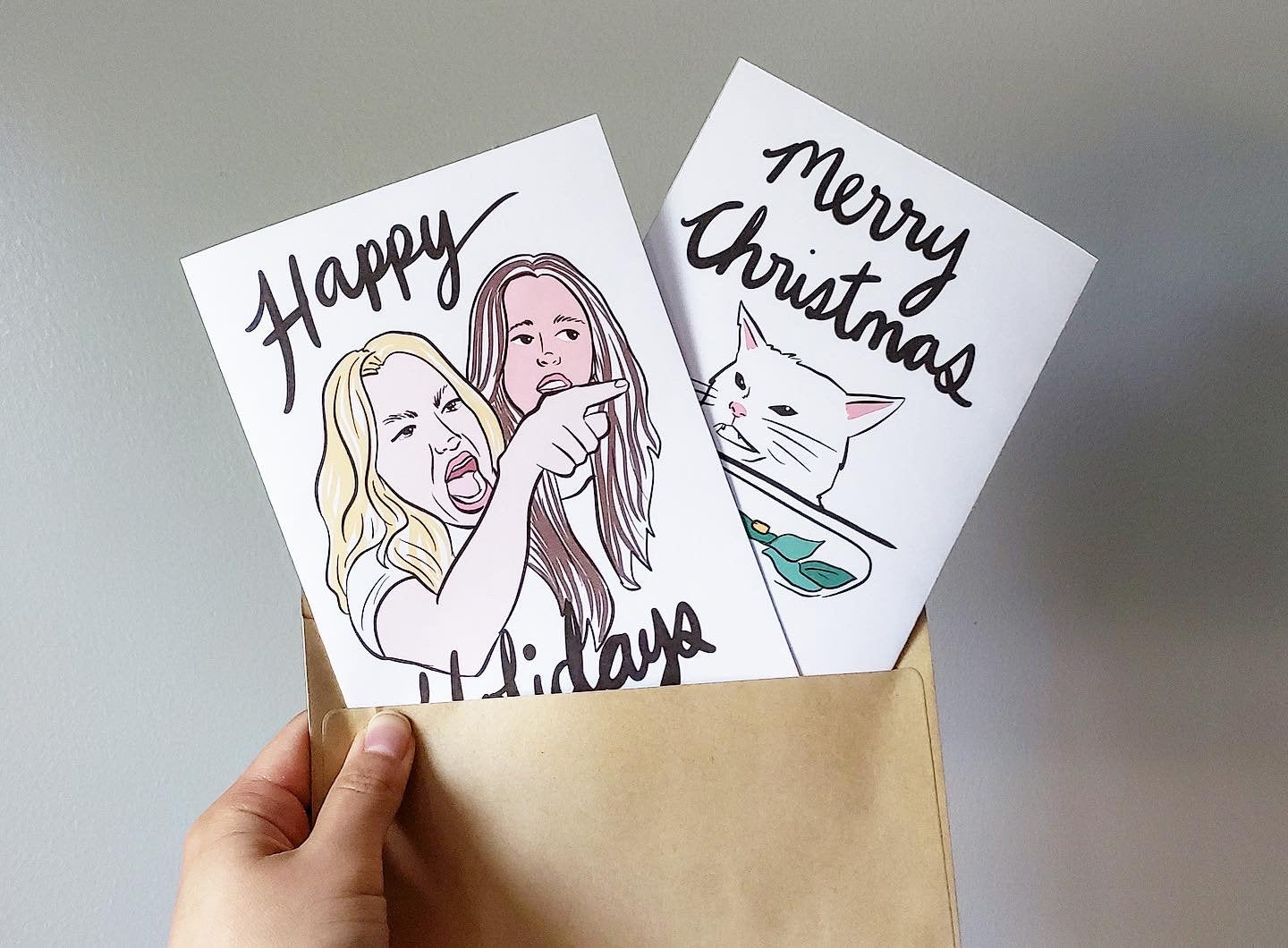 Woman Shouting at Cat Christmas Card