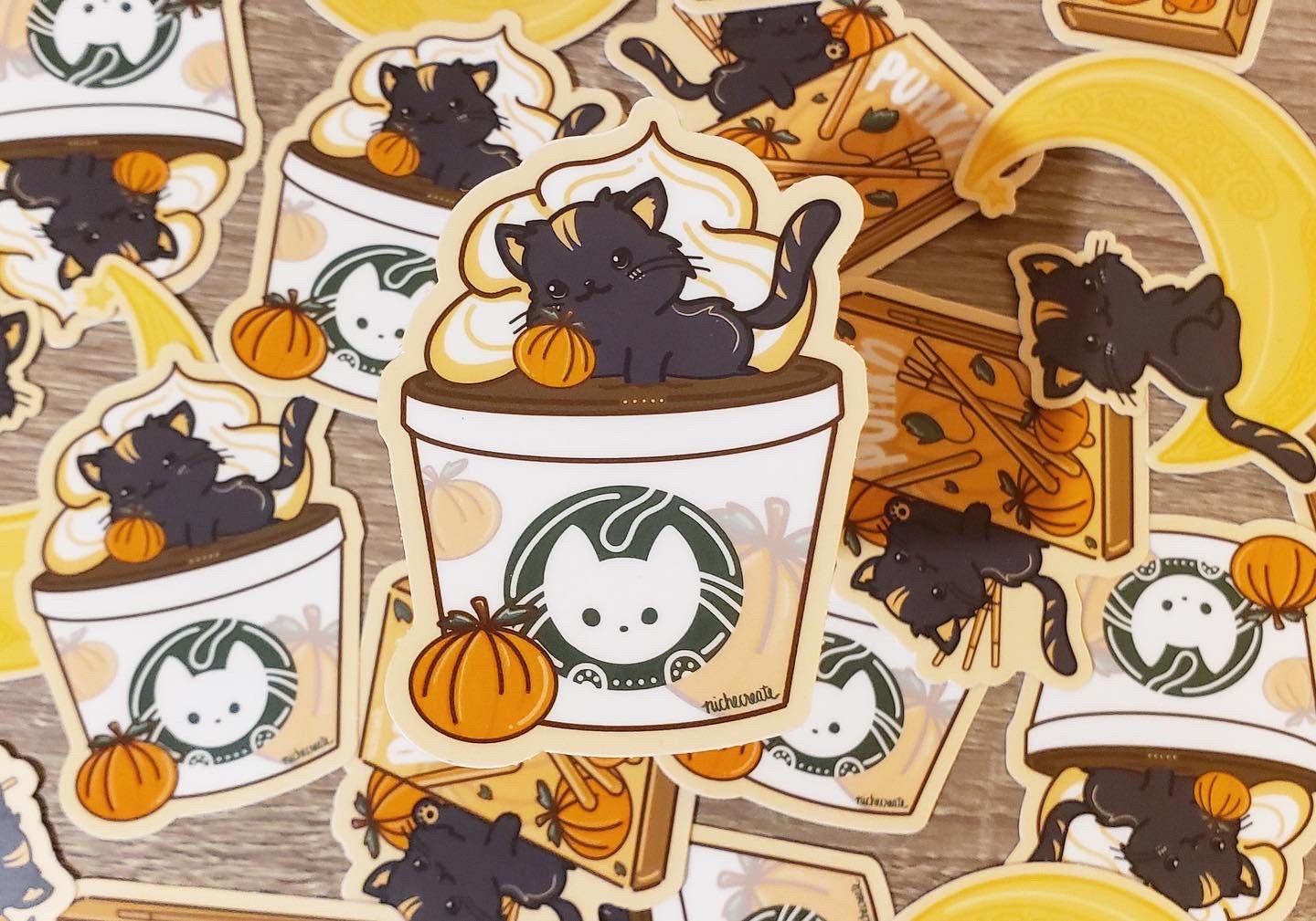 Black Cat Vinyl Stickers | Moon, Pumpkin Spice Latte, Pumk'n