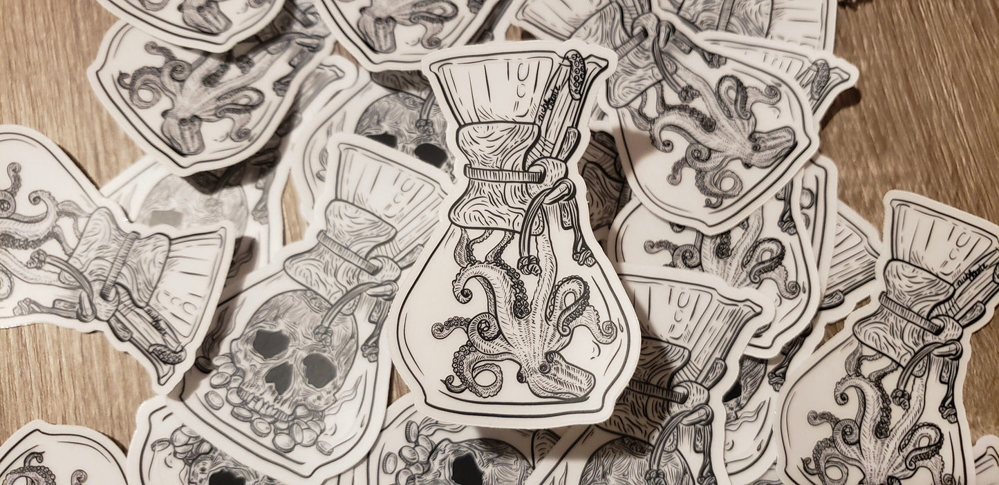 Kraken + Skull Chemex Coffee Vinyl Sticker (Transparent)