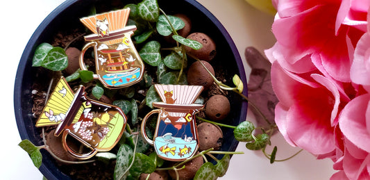 Origami Coffee Gold Hard Enamel Pins (Pink/Yellow/Orange/Blue/Red)