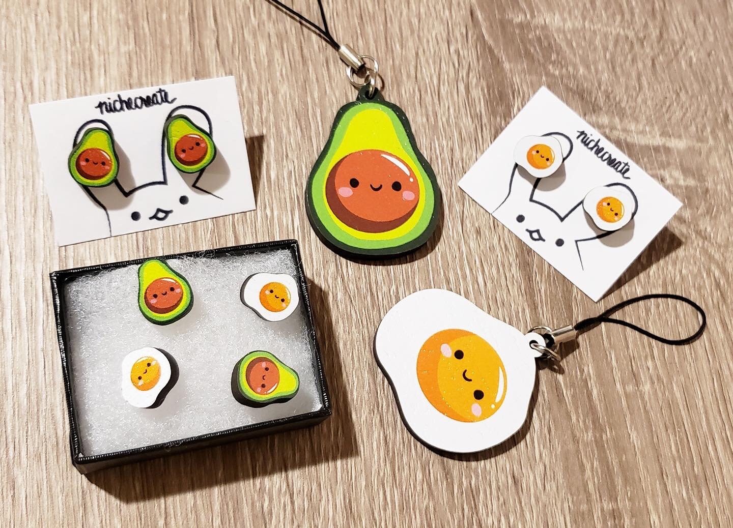 Avocado + Egg Wooden Earring Studs