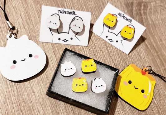 Dim Sum Wooden Earring Studs