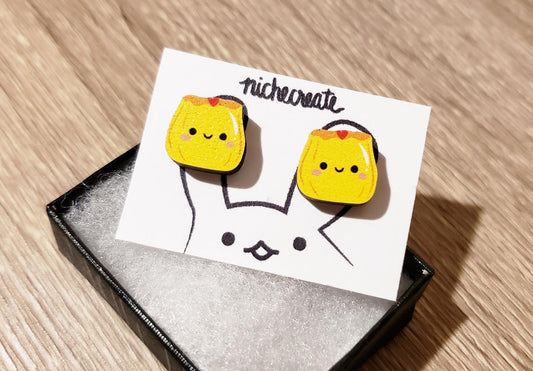 Dim Sum Wooden Earring Studs