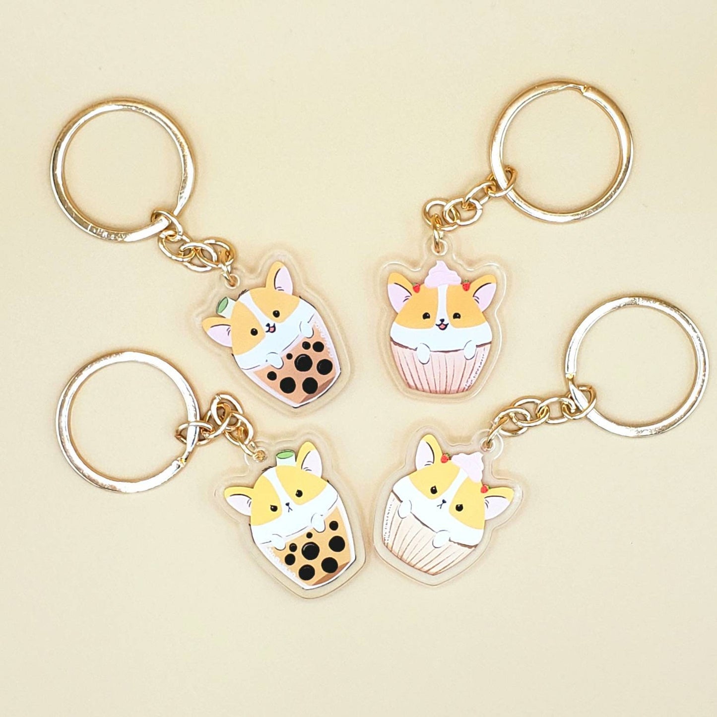 Corgi Keychains | Bubble Tea and Cupcake