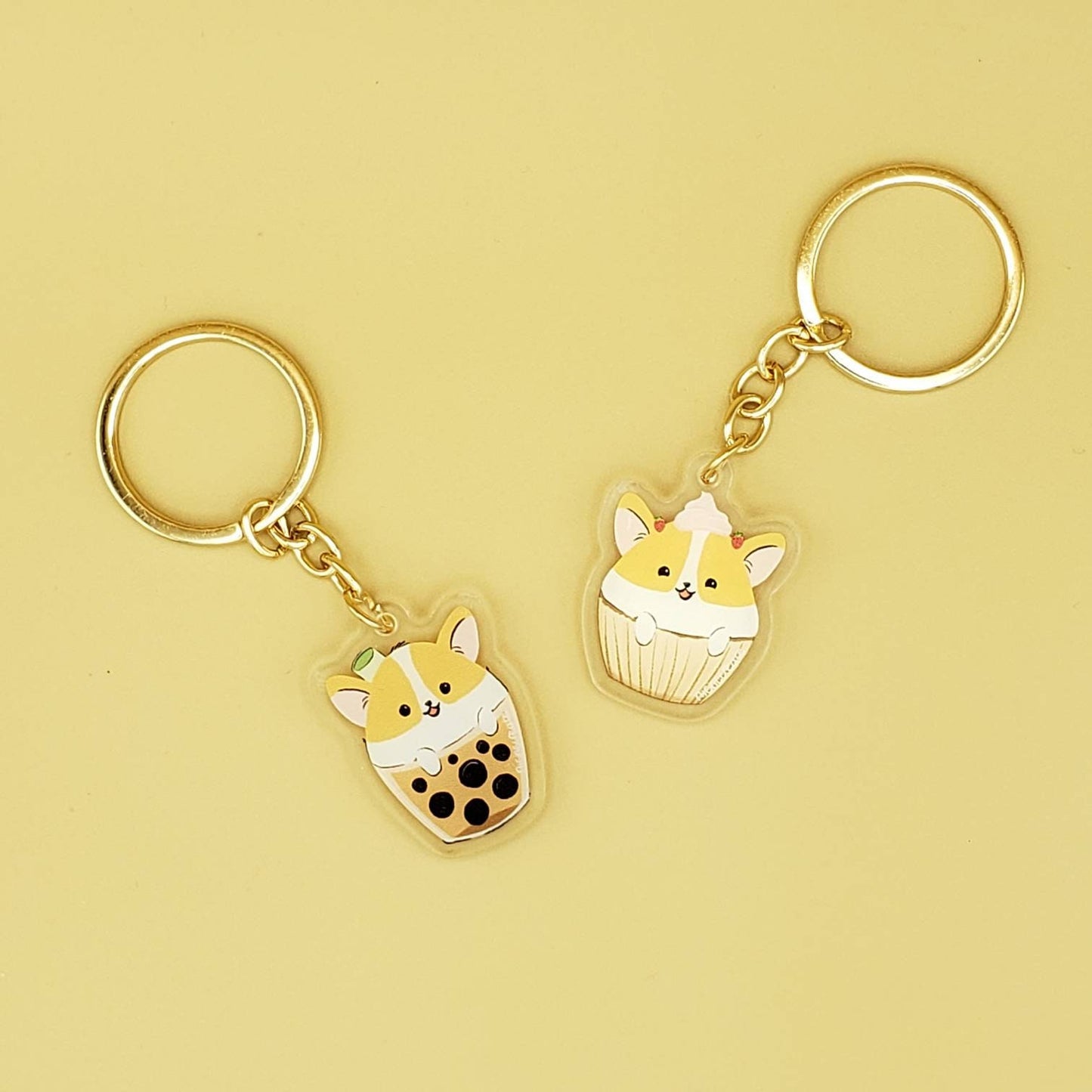 Corgi Keychains | Bubble Tea and Cupcake